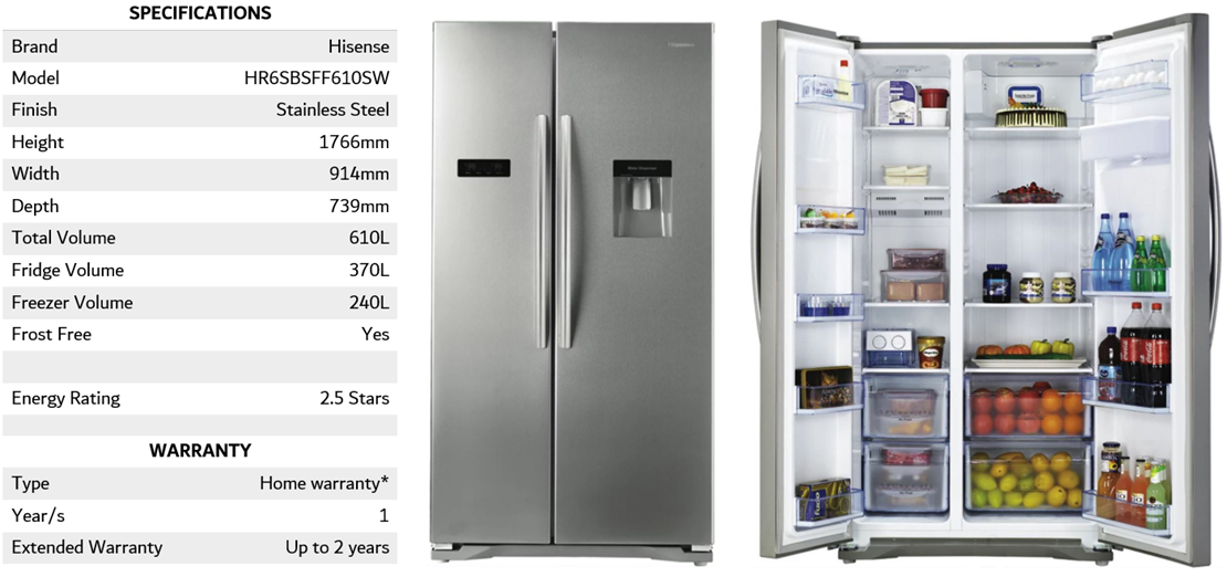 Hisense 610L Side by Side Fridge HR6SBSFF610SW