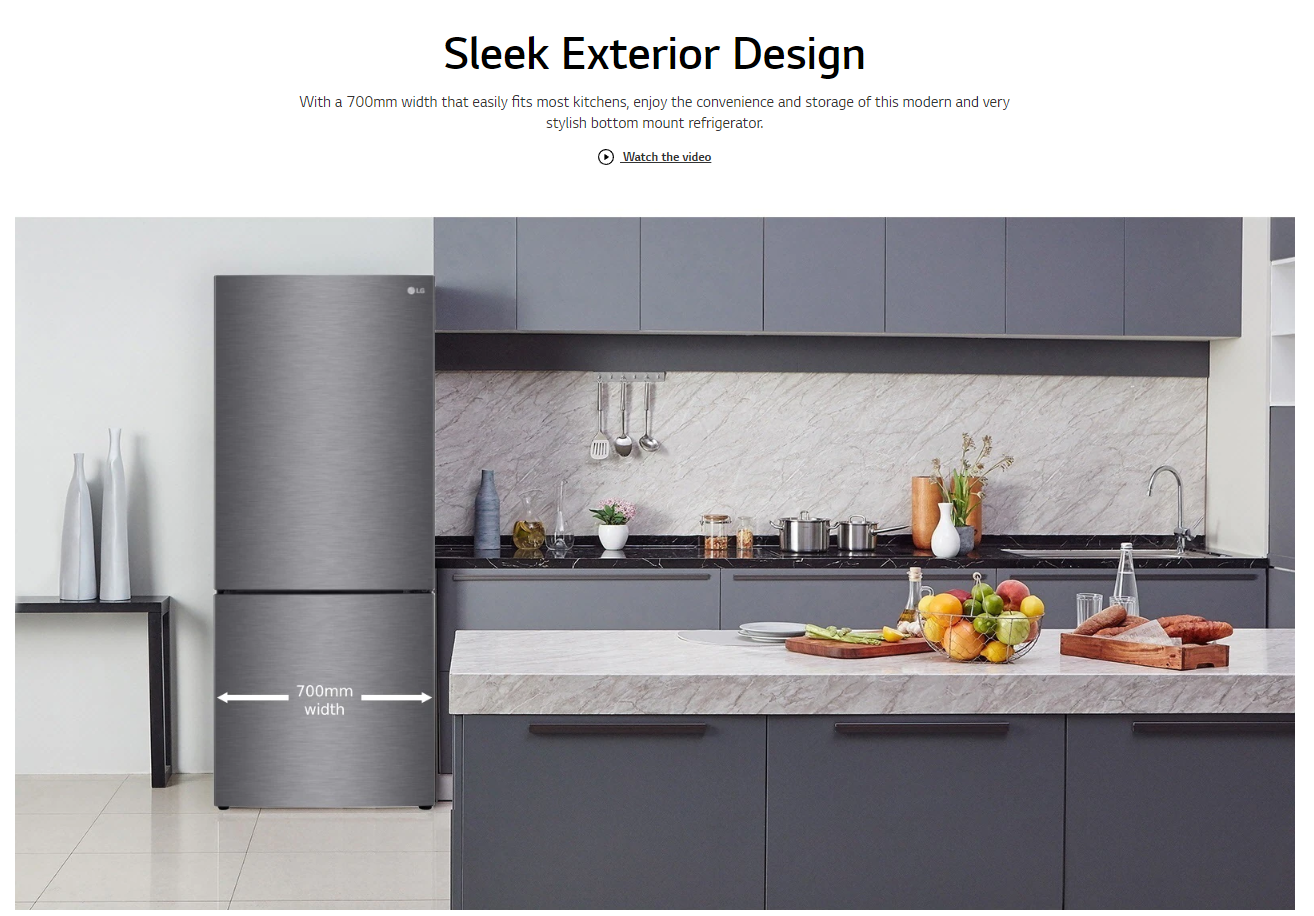 LG 454L Bottom Mount Graphite Black Fridge GB455UPLE